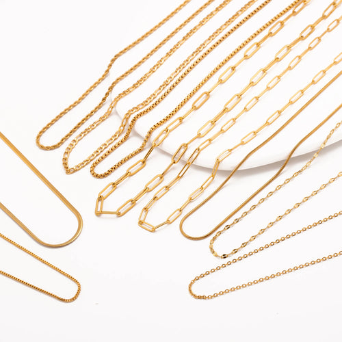 5pc 18K Gold Color PVD Plated Stainless Steel Cuba Cross O Ripple Twisted Chain Necklace Adjustable Chain DIY Necklace Wholesale