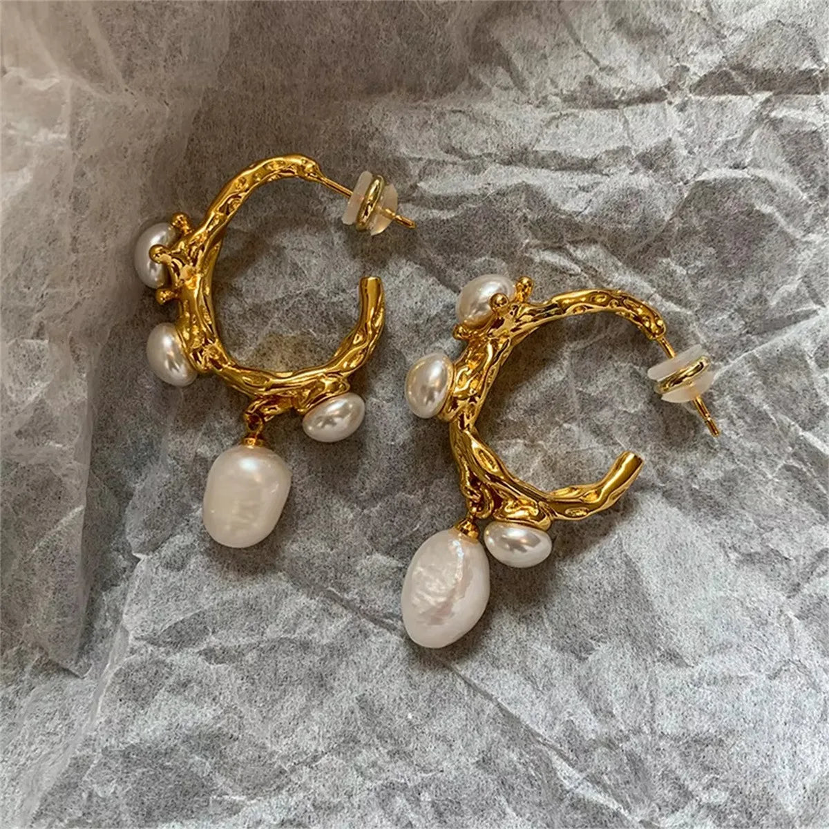 Luxury Simulated Baroque Pearls Gold Color Irregular Earrings for Women Girls French Style Trendy Wedding Party Jewelry Gifts