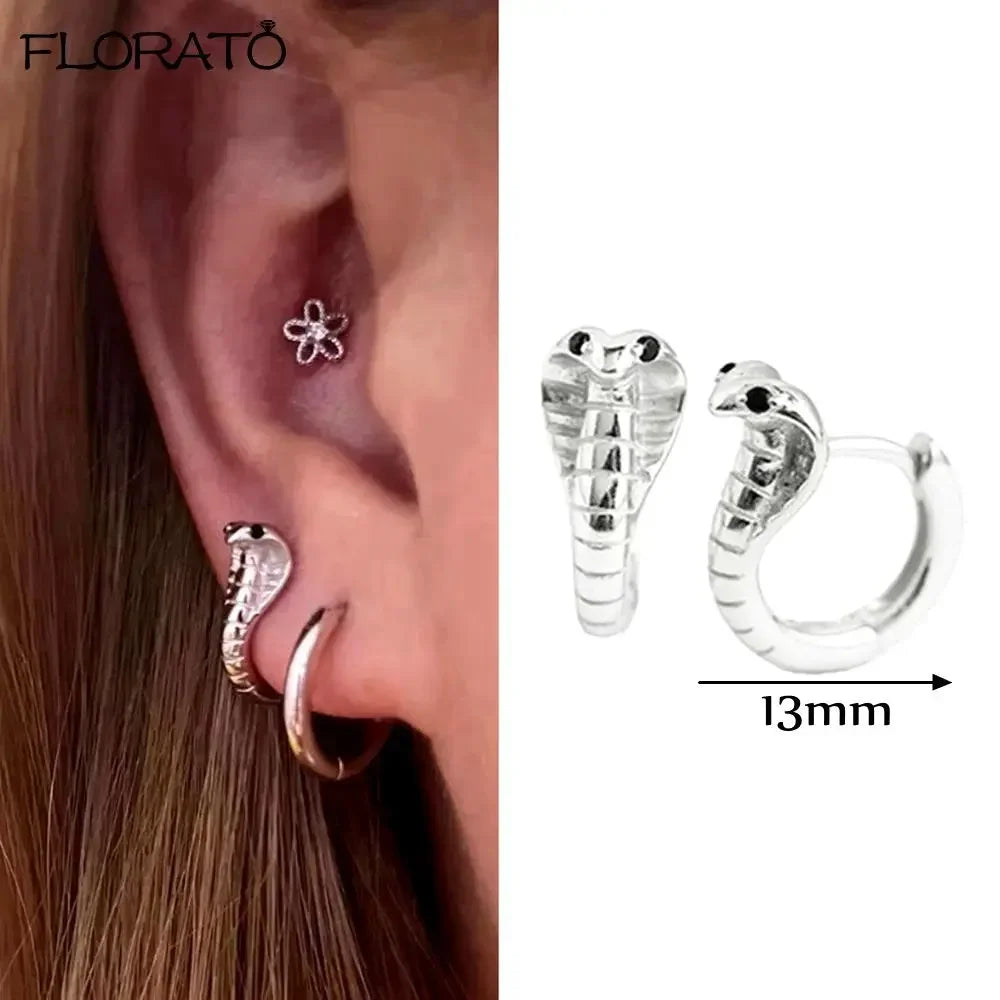 925 Silver Needle Snake Hoop Earrings for Women Trend Gold Earrings Colour Enamels Animals Crystal Pendant Earrings Jewelry Gift