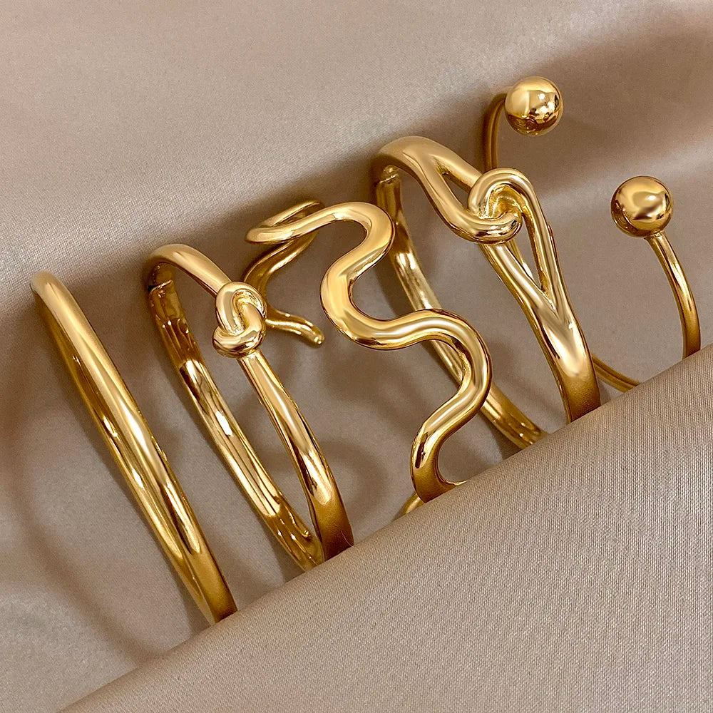 Chic Stainless Steel Gold Plated Geometric Bracelet for Women Fashion Silm Knot Stacked Bangles Bracelets Waterproof Jewelry