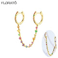 1PC 925 Silver Needle Colorful Crystal Chain Pendant Hoop Earrings For Women Two Hole Enamel Star Earrings Fashion Jewelry Gift
