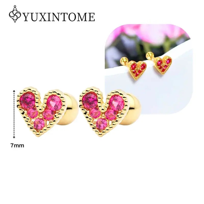 Rose Red Zircon Gold Earrings for women 925 Sterling Silver Ear Needle Geometric Pendant Hoop Earrings Fashion Wedding Jewelry