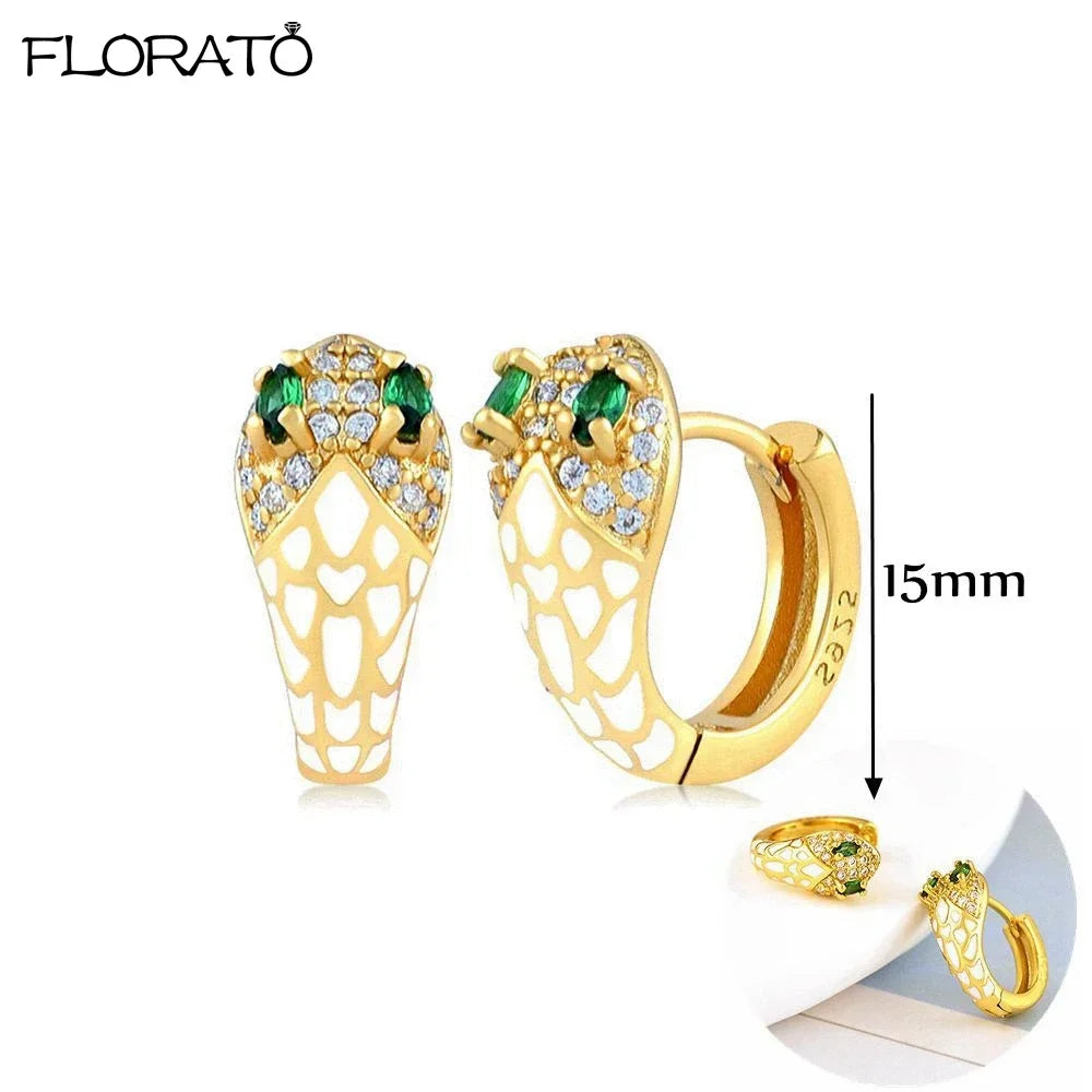 925 Silver Needle Snake Hoop Earrings for Women Trend Gold Earrings Colour Enamels Animals Crystal Pendant Earrings Jewelry Gift