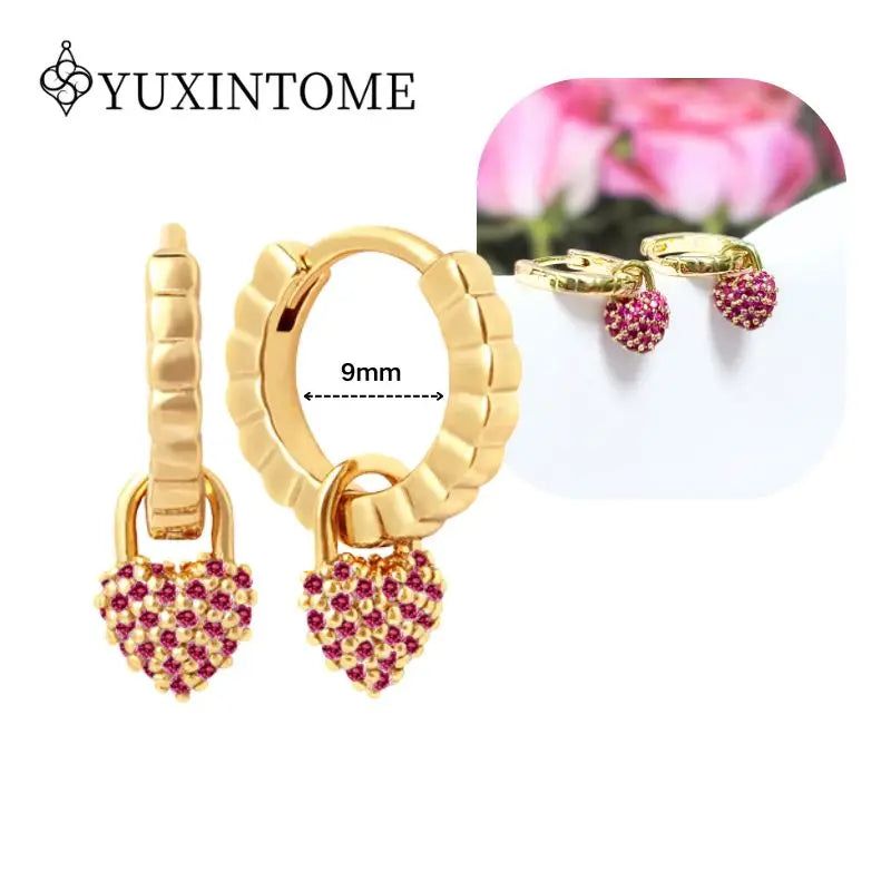Rose Red Zircon Gold Earrings for women 925 Sterling Silver Ear Needle Geometric Pendant Hoop Earrings Fashion Wedding Jewelry