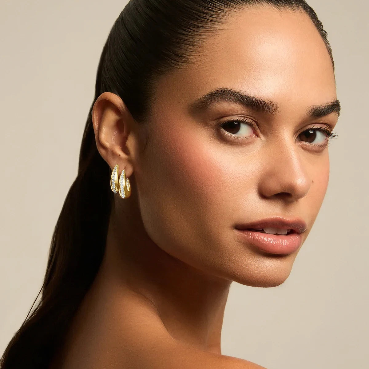 14K Gold Filled Moissanite Chunky Hoop Earrings for Women Thick Teardrop Earring Hypoallergenic Non-fading Ear Jewelry