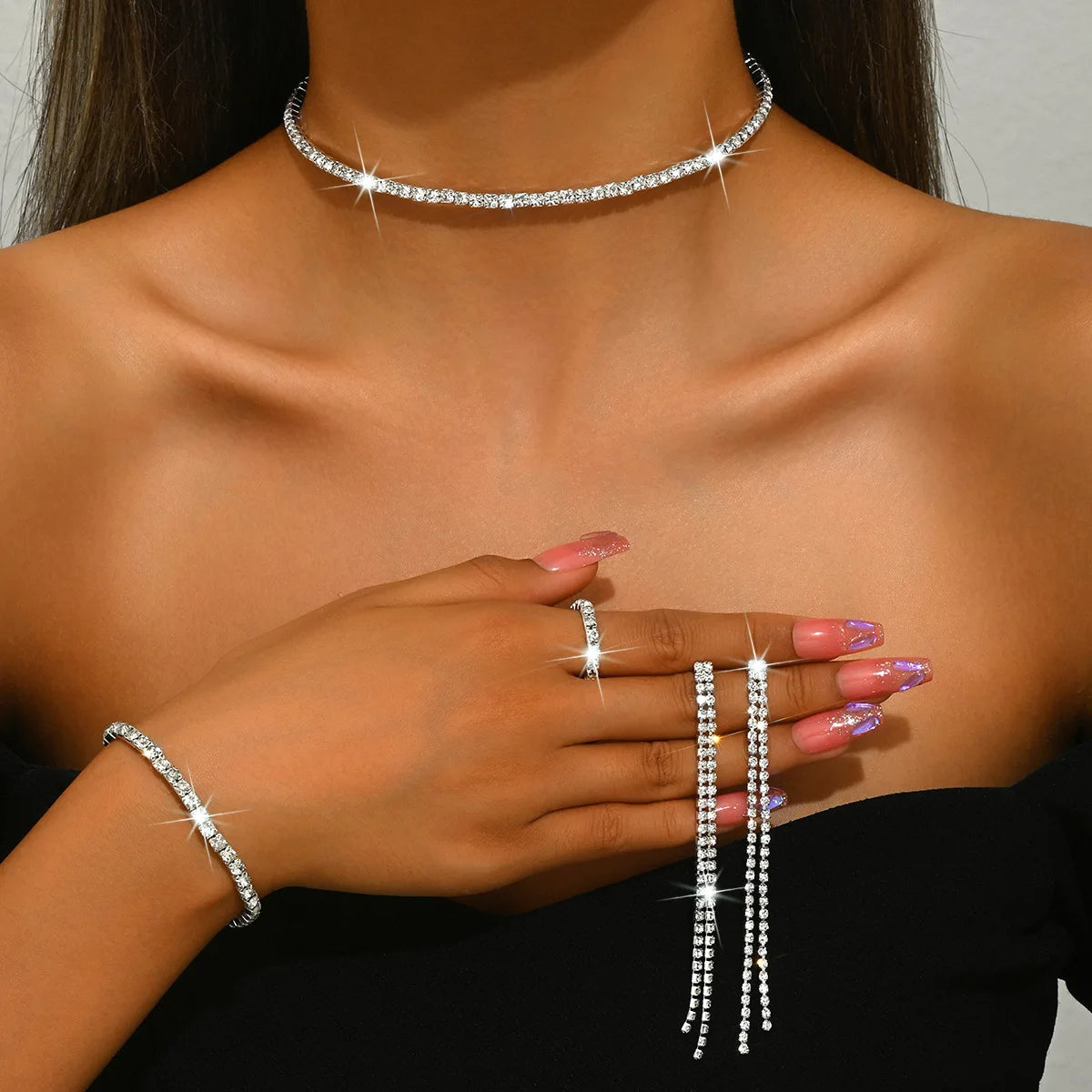 Luxury Full Crystal Zircon Neck Choker for Women Girl Sparkling Rhinestones Clavicle Chain Necklace Charm Wedding Party Jewel