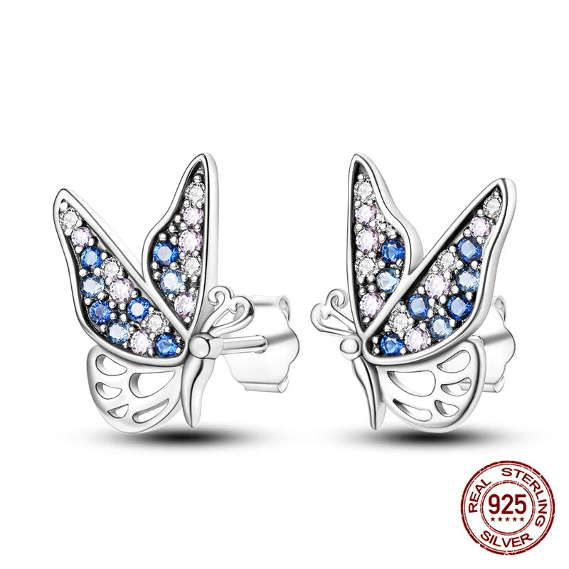 Classic 100% 925 Sterling Silver Wings Heart Inlaid Unicorn Women's Earrings Suitable for Birthday Party Anniversary Gift