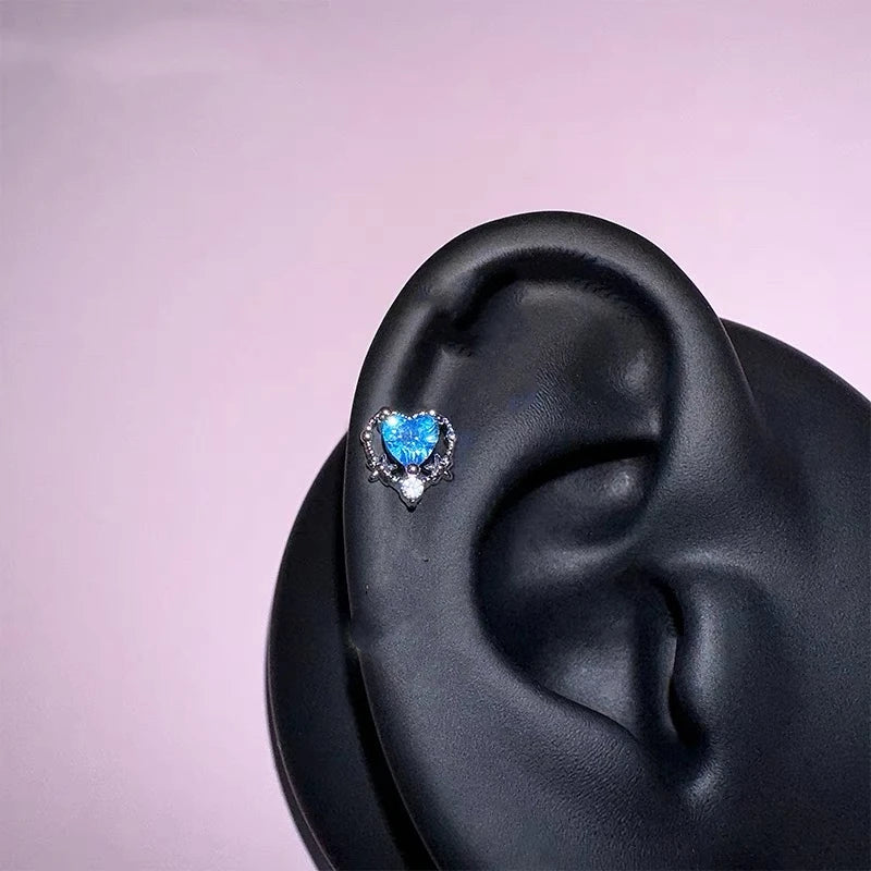 1 Pcs Pink Love Heart Wings Star Pendant Ear Bone Nail 316L Stainless Steel Piercing Earring Y2K Punk Jewelry Women Accessories