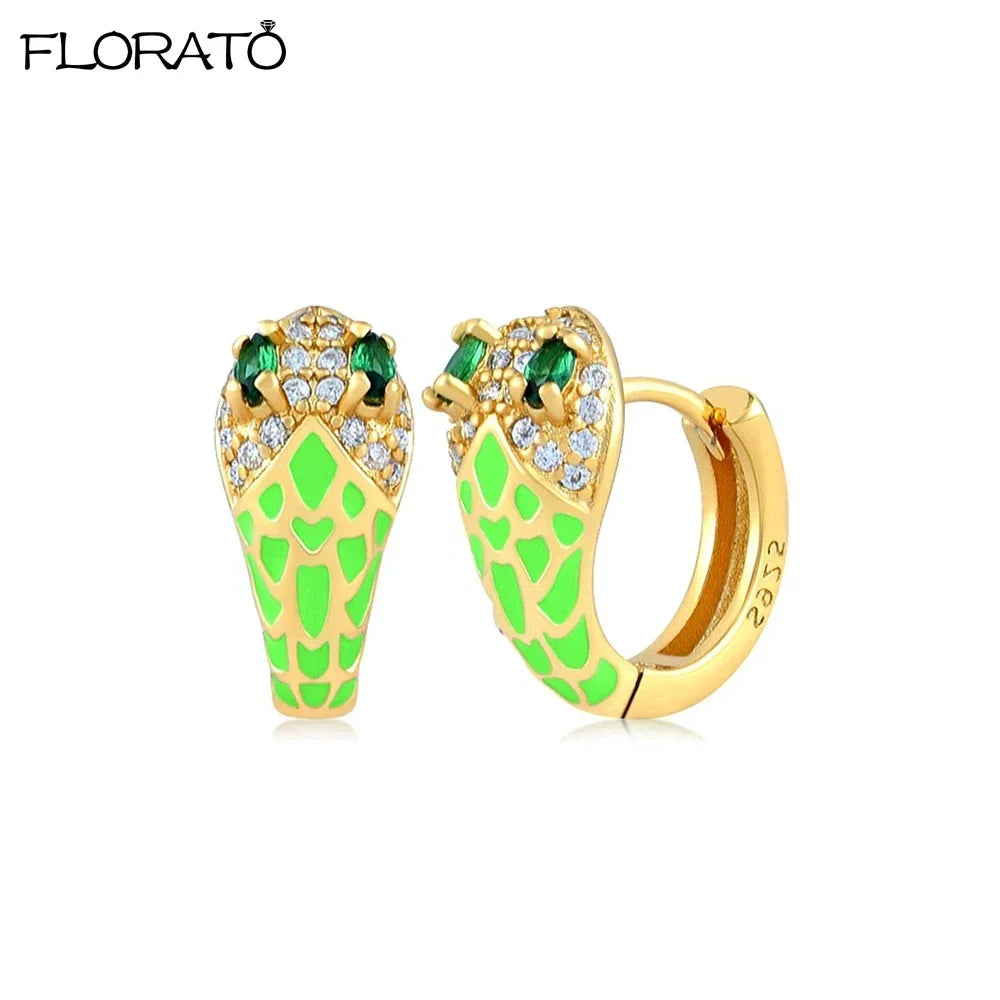 925 Silver Needle Snake Hoop Earrings for Women Trend Gold Earrings Colour Enamels Animals Crystal Pendant Earrings Jewelry Gift