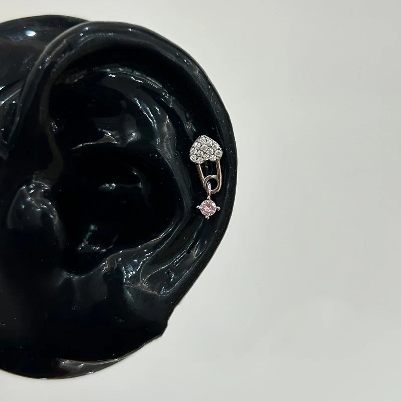 1 Pcs Pink Love Heart Wings Star Pendant Ear Bone Nail 316L Stainless Steel Piercing Earring Y2K Punk Jewelry Women Accessories