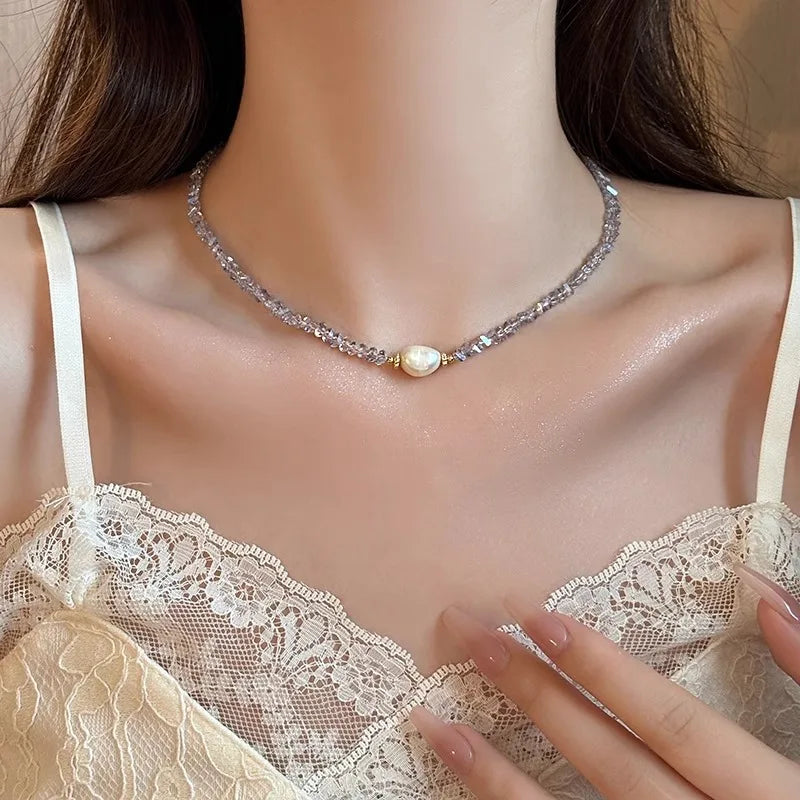New Arrival Elegant Natural Freshwater Pearl & Crystal 14K Gold Filled Female Beads Chain Necklace Jewelry For Women Cheap Gifts