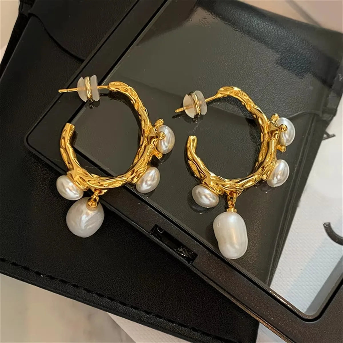 Luxury Simulated Baroque Pearls Gold Color Irregular Earrings for Women Girls French Style Trendy Wedding Party Jewelry Gifts