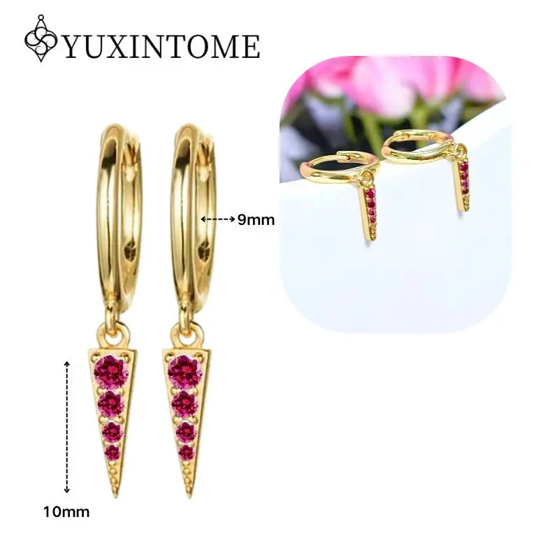 Rose Red Zircon Gold Earrings for women 925 Sterling Silver Ear Needle Geometric Pendant Hoop Earrings Fashion Wedding Jewelry