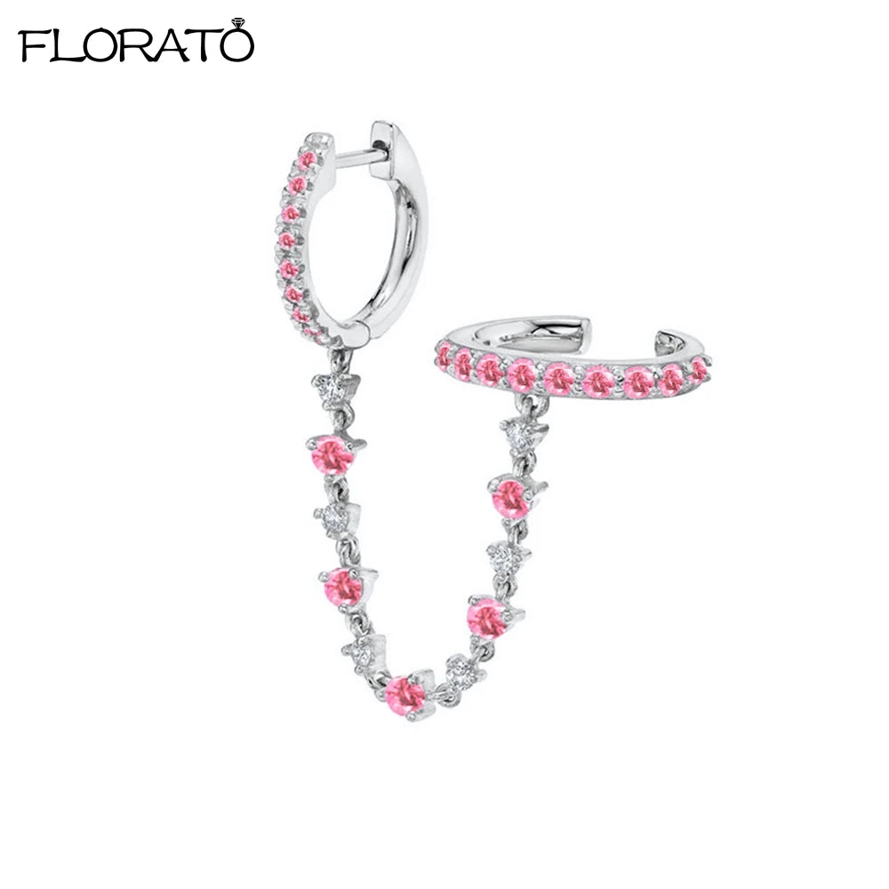 1PC 925 Silver Needle Colorful Crystal Chain Pendant Hoop Earrings For Women Two Hole Enamel Star Earrings Fashion Jewelry Gift