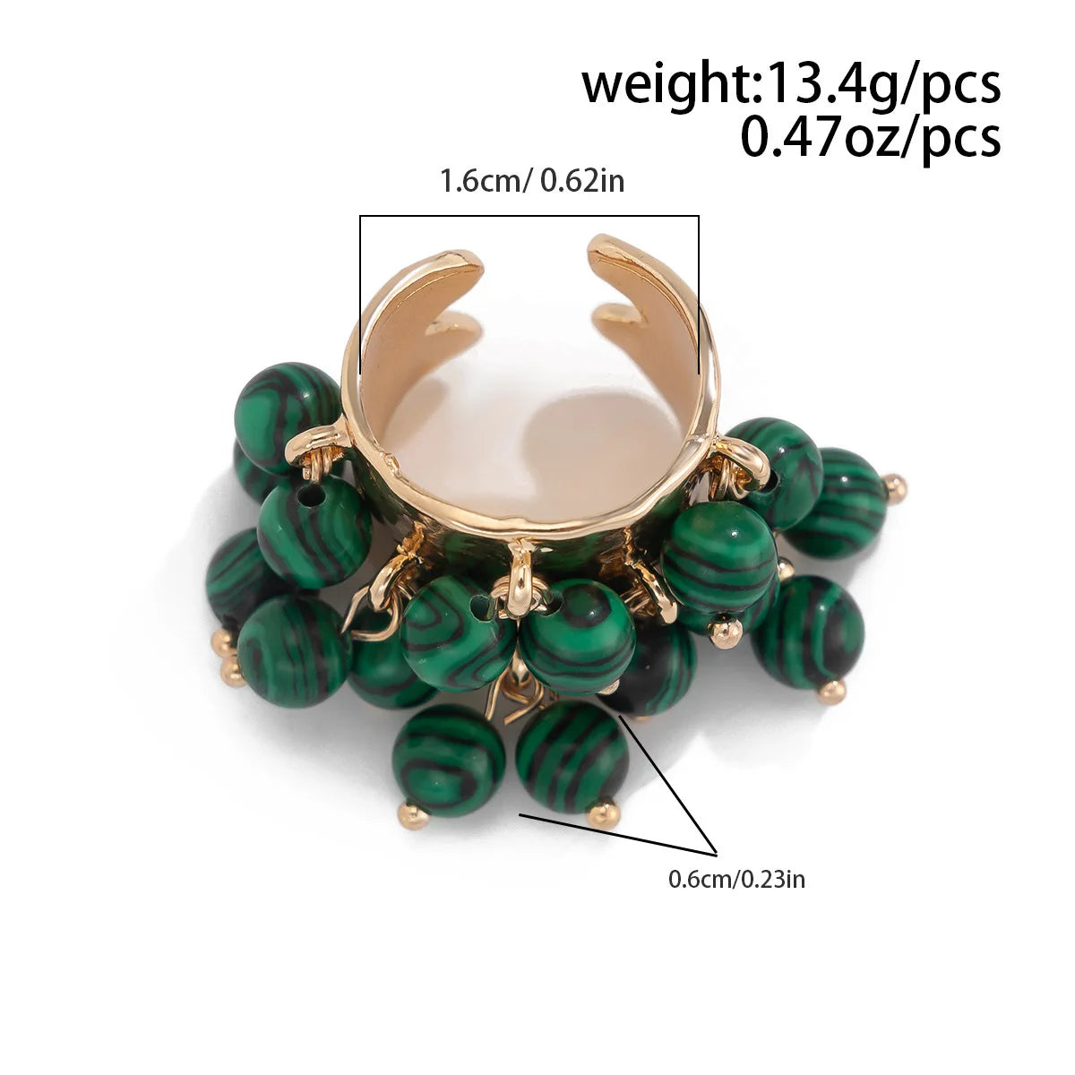 Vintage Colored Gemstones Beads Ball Tassels Wide Ring for Women Personality Exaggerated Metal Open Finger Ring Jewelry Gift