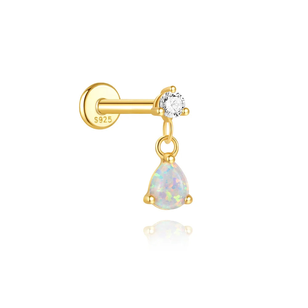 AIDE 925 Sterling Silver Zircon Opal Stud Earrings For Women Men Tiny Ear Bone Studs Nail Cartilage Piercing Earring Jewelry