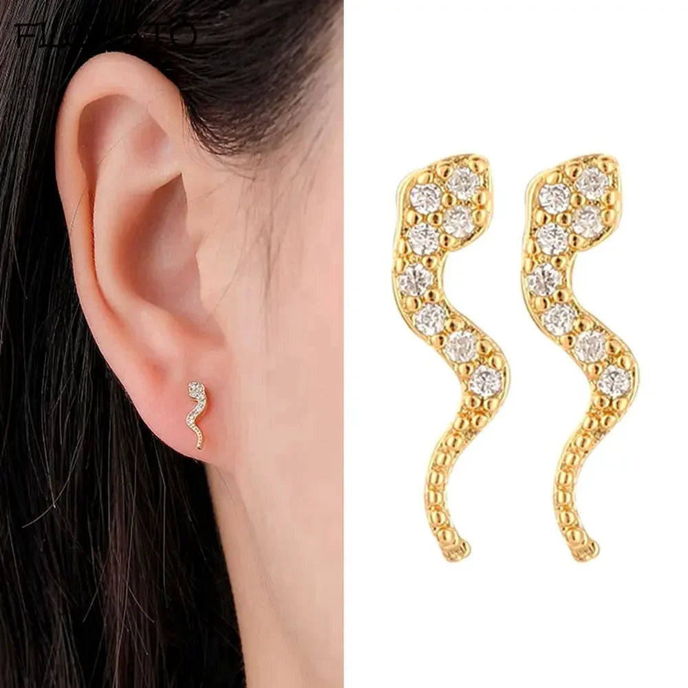 925 Silver Needle Snake Hoop Earrings for Women Trend Gold Earrings Colour Enamels Animals Crystal Pendant Earrings Jewelry Gift