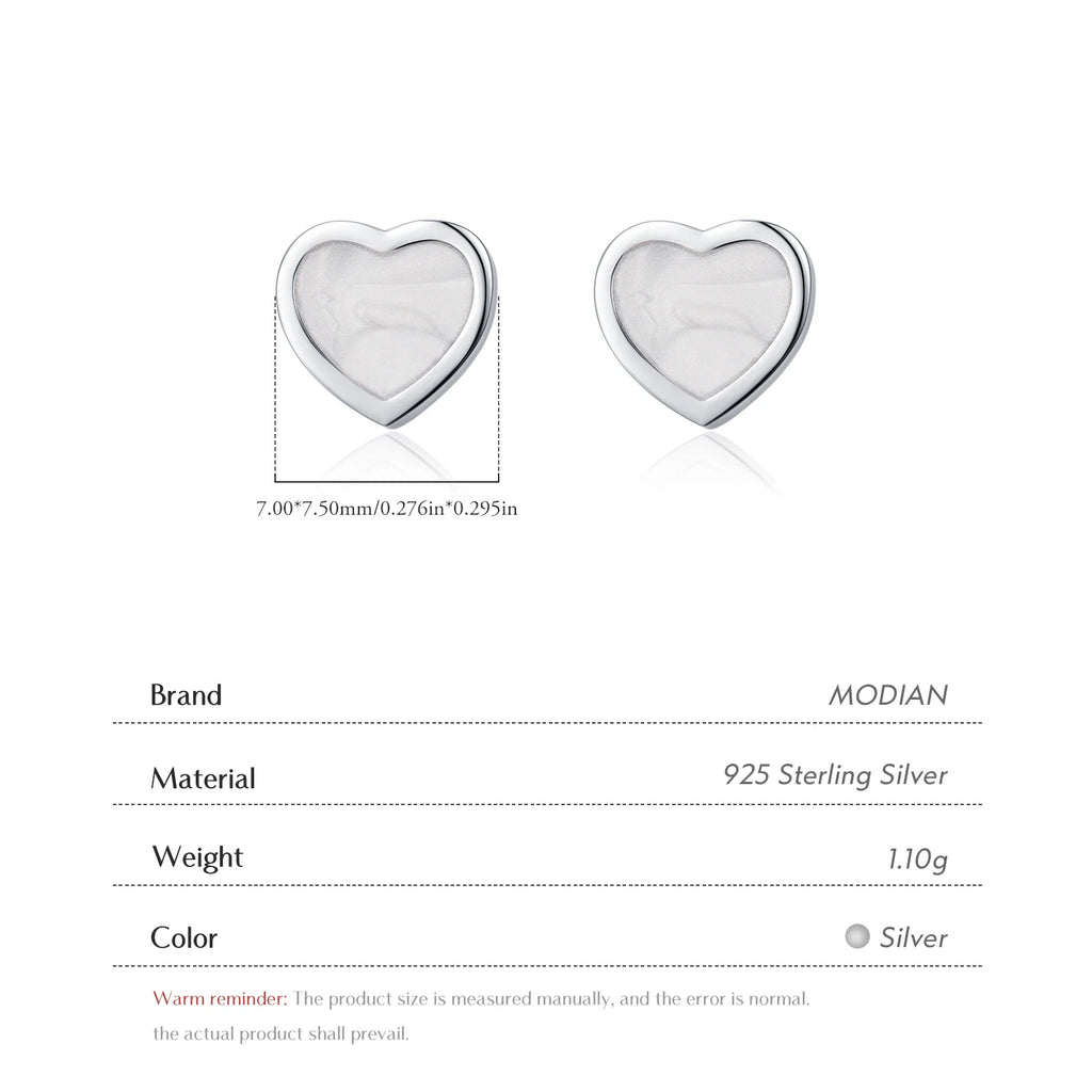 MODIAN 925 Sterling Silver Fashion Romantic White Enamel Hearts Stud Earrings For Women Girls Party Fine Jewelry Accessories