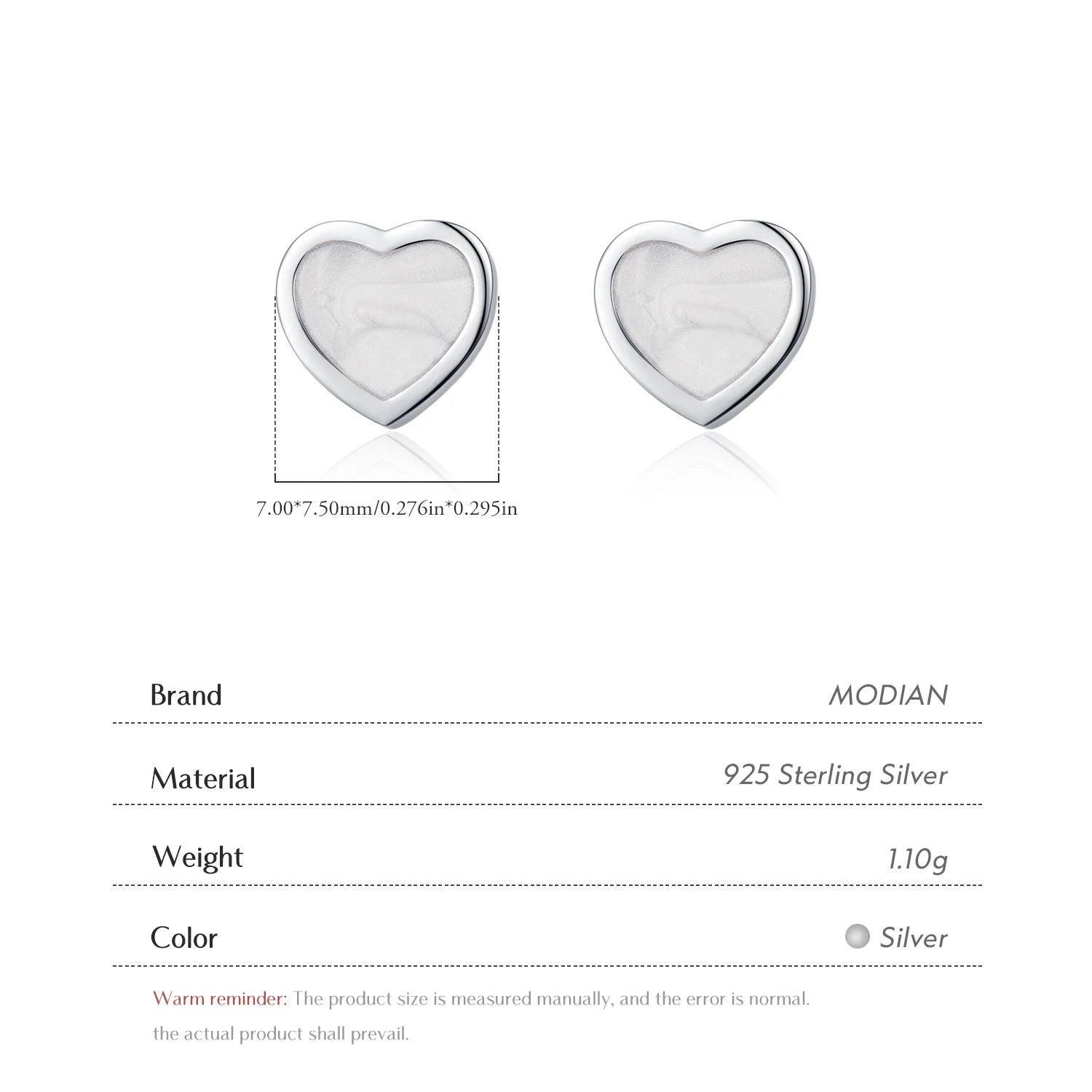 MODIAN 925 Sterling Silver Fashion Romantic White Enamel Hearts Stud Earrings For Women Girls Party Fine Jewelry Accessories