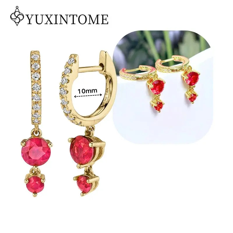 Rose Red Zircon Gold Earrings for women 925 Sterling Silver Ear Needle Geometric Pendant Hoop Earrings Fashion Wedding Jewelry
