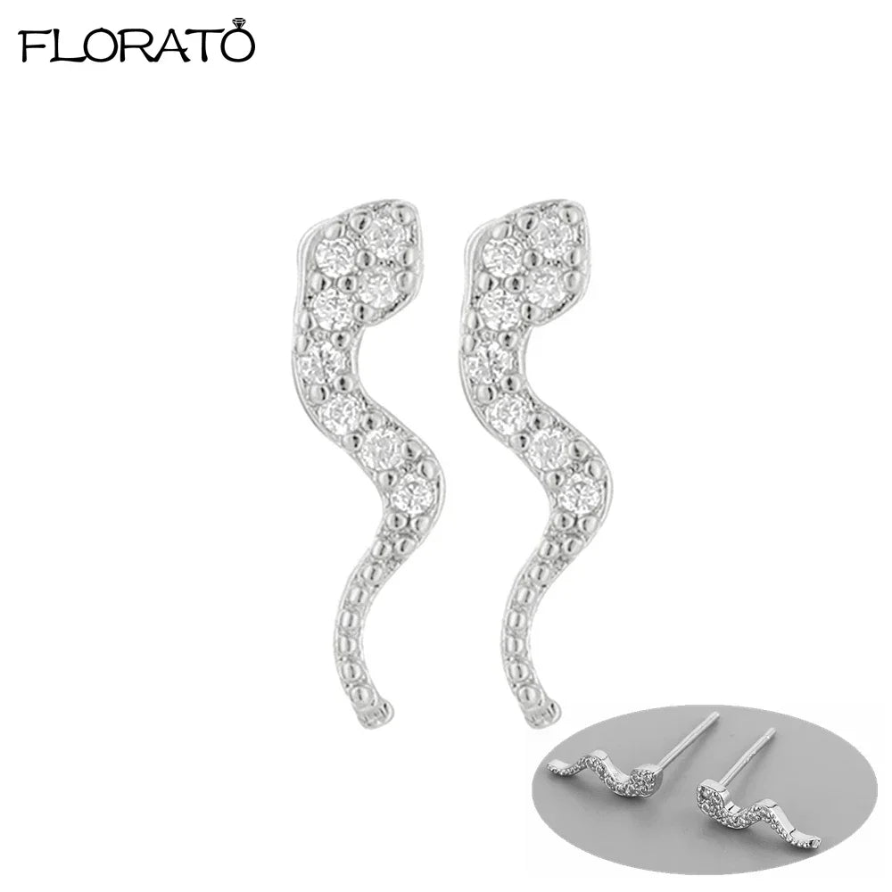 925 Silver Needle Snake Hoop Earrings for Women Trend Gold Earrings Colour Enamels Animals Crystal Pendant Earrings Jewelry Gift