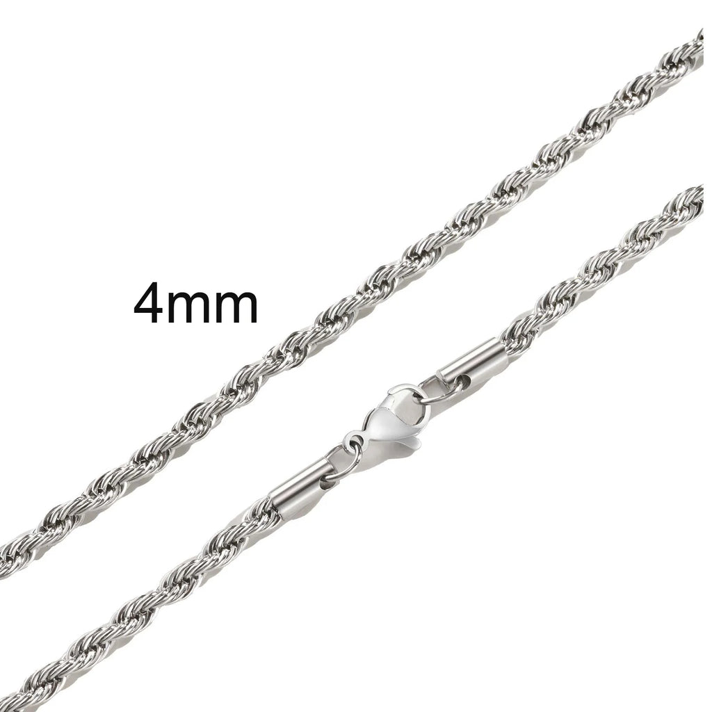 Ropes Long Necklace for Men Women,Stainless Steel Gold Color Twisted Rope Chain Collar,2/3/4/5mm Punk Basic Waterproof Jewelry