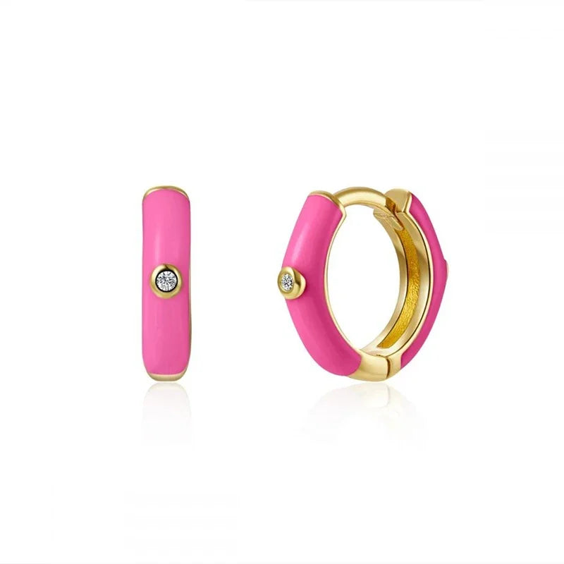 CRMYA Gold-color Clip Dangle Hoop Earrings For Women CZ Zircon Enamel Piercing Women's Earrings Set 2023 Jewelry Wholesale