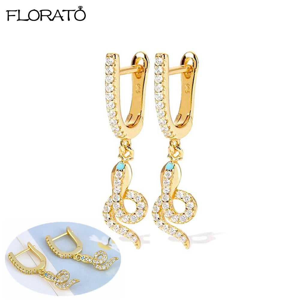 925 Silver Needle Snake Hoop Earrings for Women Trend Gold Earrings Colour Enamels Animals Crystal Pendant Earrings Jewelry Gift