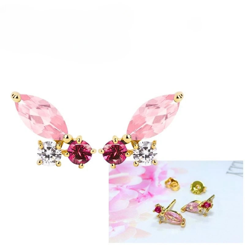 Rose Red Zircon Gold Earrings for women 925 Sterling Silver Ear Needle Geometric Pendant Hoop Earrings Fashion Wedding Jewelry