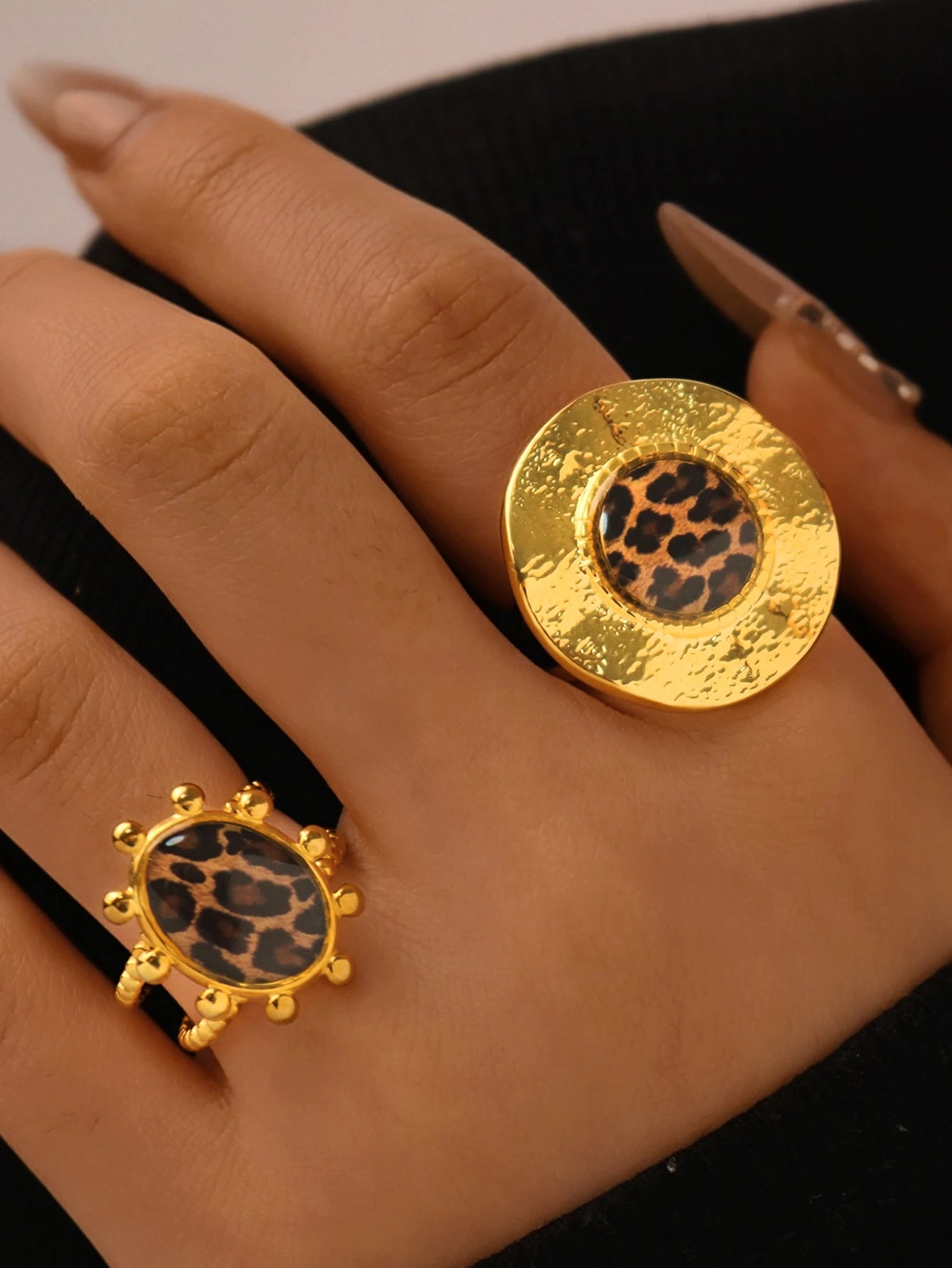 Minimalist 18K PVD Golden Plated 304 Stainless Steel Rings Chunky Jewelry High Quality Charm Stylish Boho Leopard Golden Jewelry