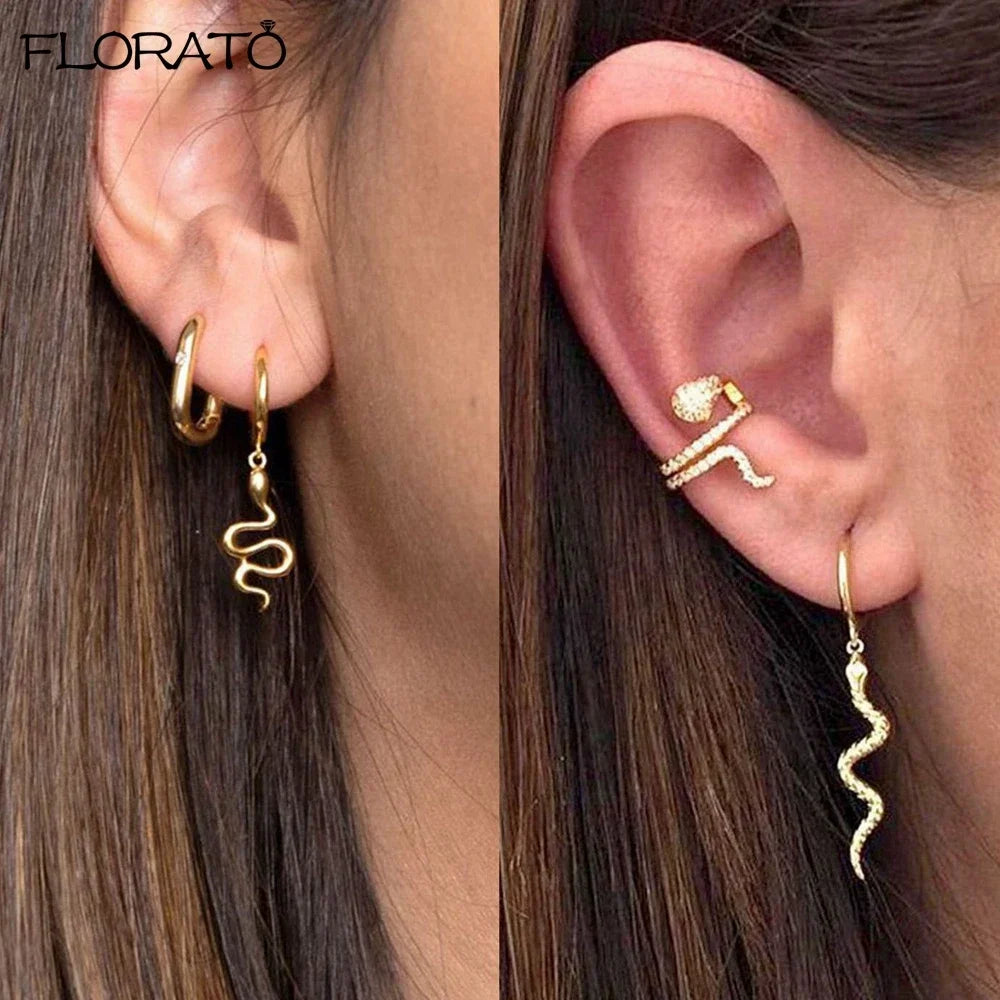 925 Silver Needle Snake Hoop Earrings for Women Trend Gold Earrings Colour Enamels Animals Crystal Pendant Earrings Jewelry Gift