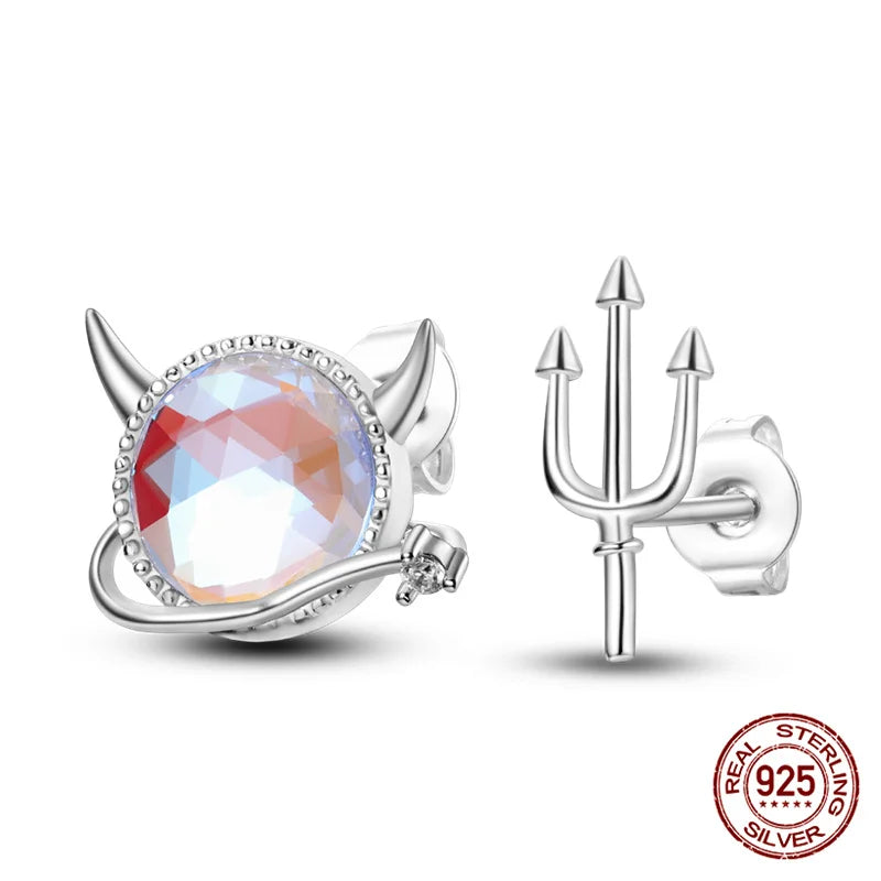 Classic 100% 925 Sterling Silver Wings Heart Inlaid Unicorn Women's Earrings Suitable for Birthday Party Anniversary Gift