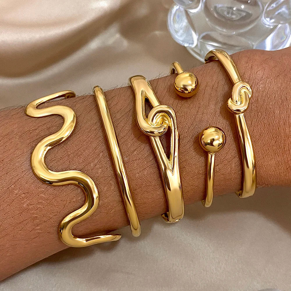 Chic Stainless Steel Gold Plated Geometric Bracelet for Women Fashion Silm Knot Stacked Bangles Bracelets Waterproof Jewelry