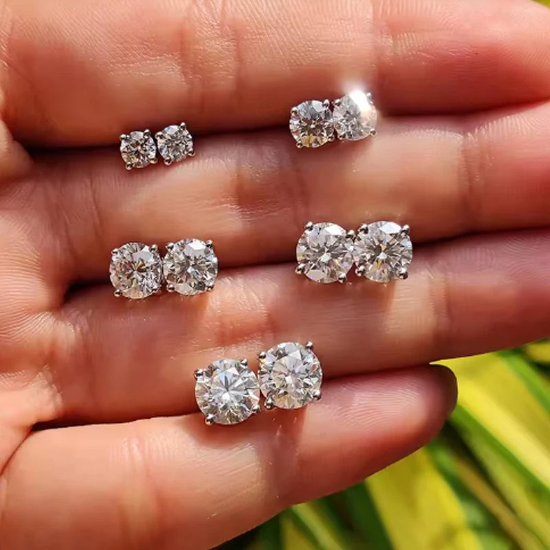ONE CARAT Moissanite Stud Earrings for Women 925 Sterling Silver Luxury Elegant Jewelry Sparkling Fashion Accessories Perfect