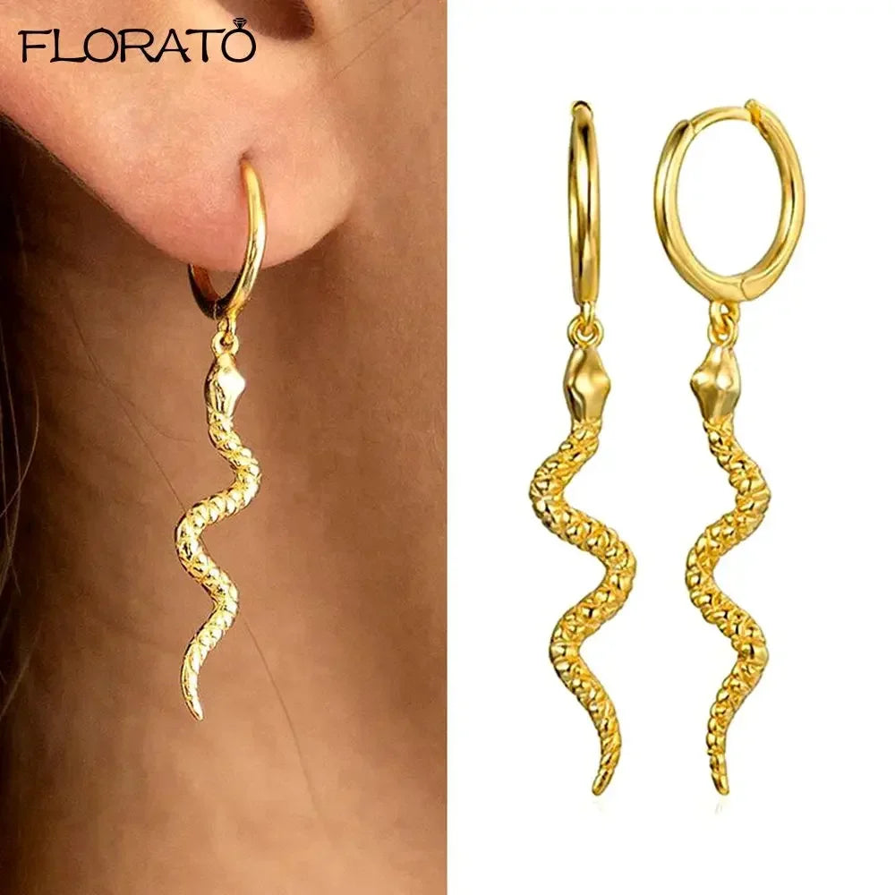 925 Silver Needle Snake Hoop Earrings for Women Trend Gold Earrings Colour Enamels Animals Crystal Pendant Earrings Jewelry Gift