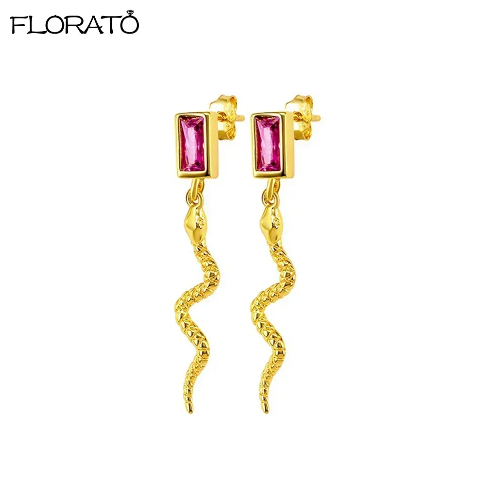 925 Silver Needle Snake Hoop Earrings for Women Trend Gold Earrings Colour Enamels Animals Crystal Pendant Earrings Jewelry Gift