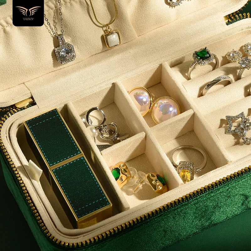 TAIMY Double Layer Design Velvet Jewelry Box Portable Travel Ring Earrings Necklace Boxes Personalized Gift Free Custom Logo