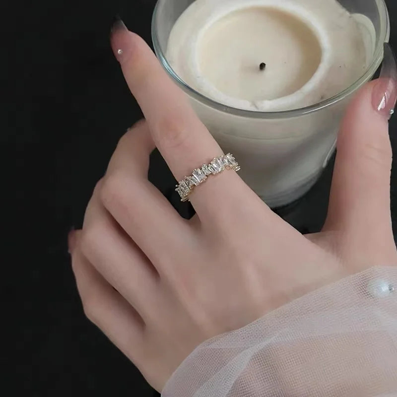 2025 New Exquisite Irregular Zircon Gold Color Open Rings Korean Fashion Jewelry For Women's Wedding Party Luxury Accessories