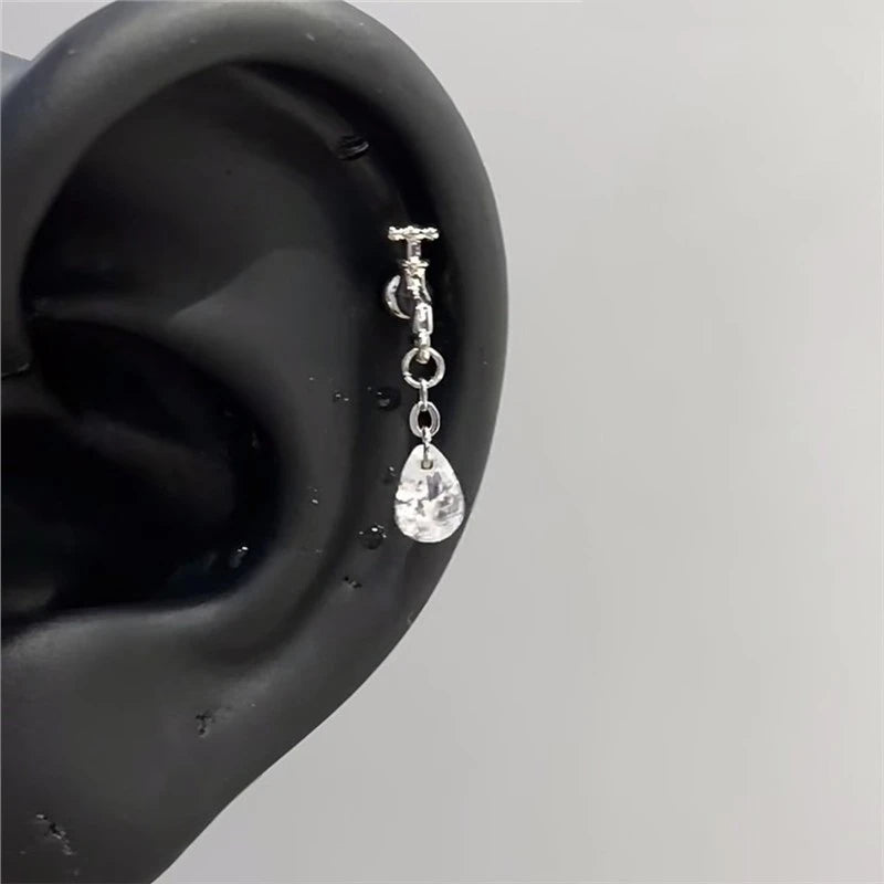 1 Pcs Pink Love Heart Wings Star Pendant Ear Bone Nail 316L Stainless Steel Piercing Earring Y2K Punk Jewelry Women Accessories