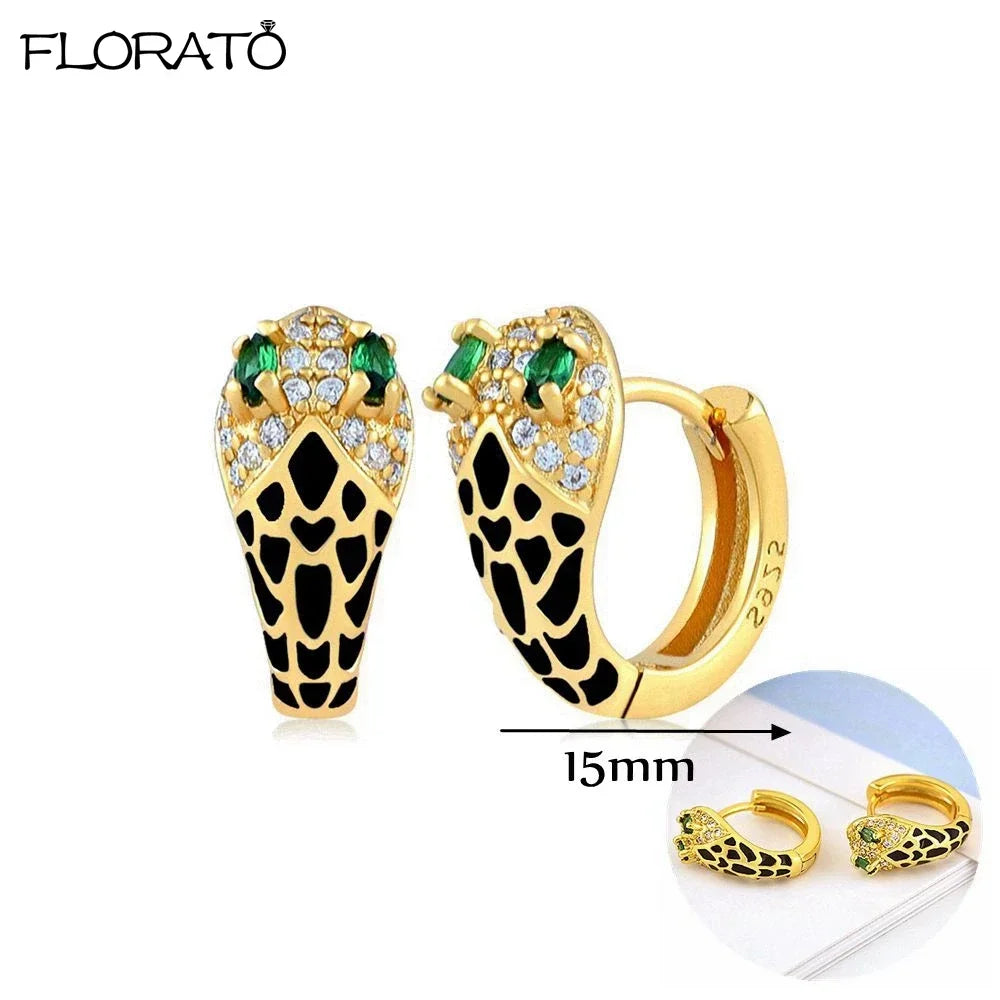 925 Silver Needle Snake Hoop Earrings for Women Trend Gold Earrings Colour Enamels Animals Crystal Pendant Earrings Jewelry Gift