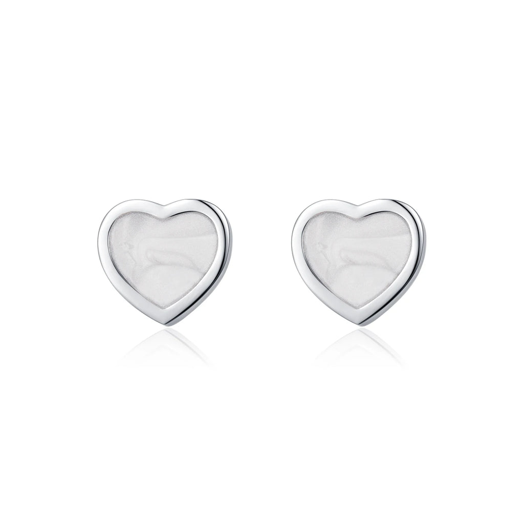 MODIAN 925 Sterling Silver Fashion Romantic White Enamel Hearts Stud Earrings For Women Girls Party Fine Jewelry Accessories