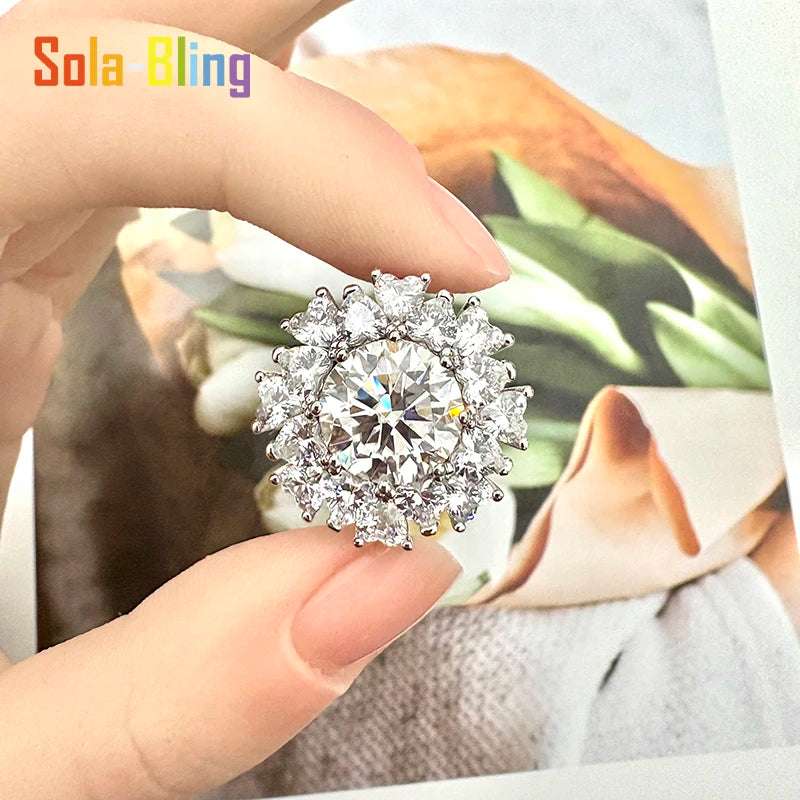 Sola-Bling 100% Pass Diamond Tester 5ct Moissanite Ring 925 Sterling Silver Rings for Women Fashion Elegant Gift Party Jewelry