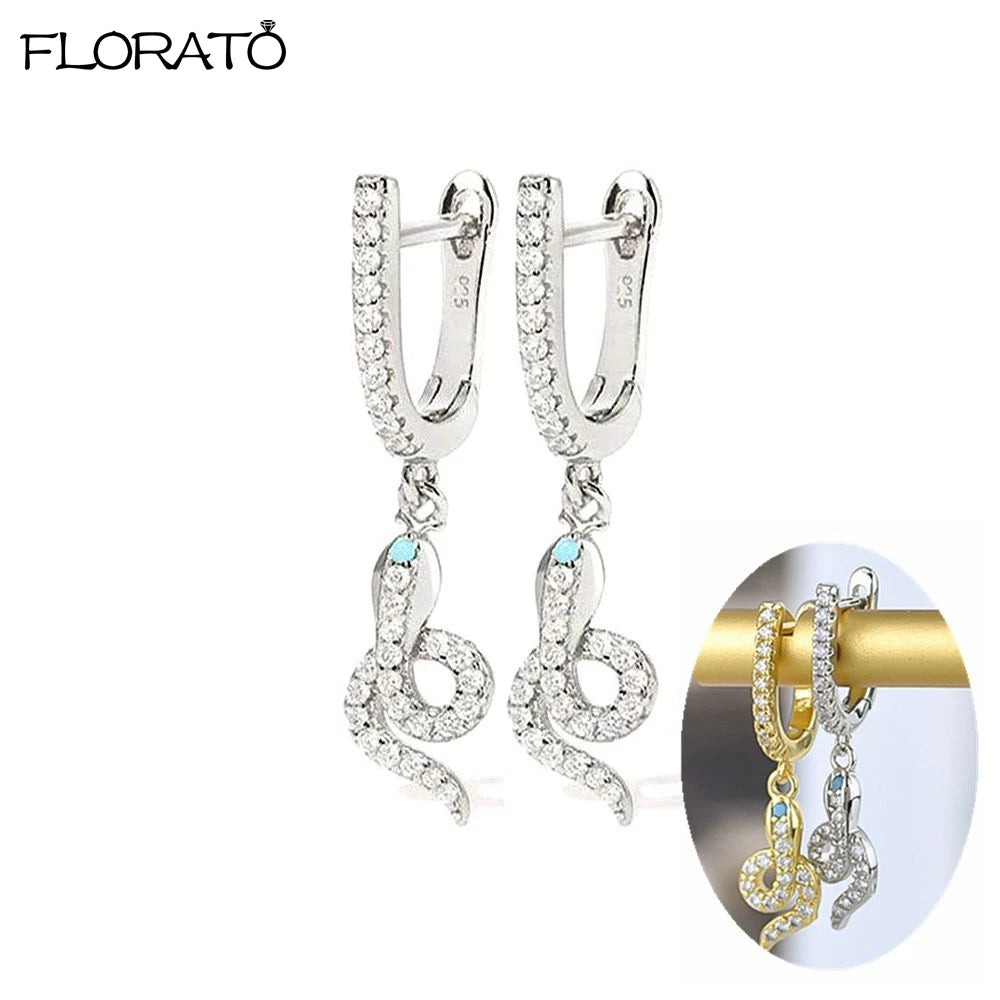 925 Silver Needle Snake Hoop Earrings for Women Trend Gold Earrings Colour Enamels Animals Crystal Pendant Earrings Jewelry Gift