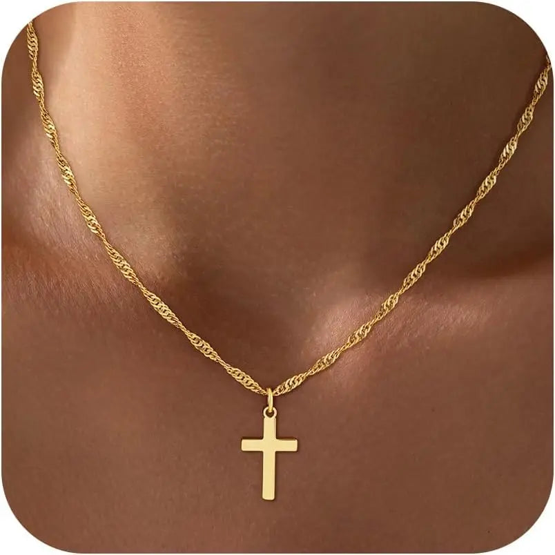 18K Real Gold Plated Stainless Steel Cross Necklace for women girls Non Tarnish Waterproof Easter Christian Faith Jewelry Gifts