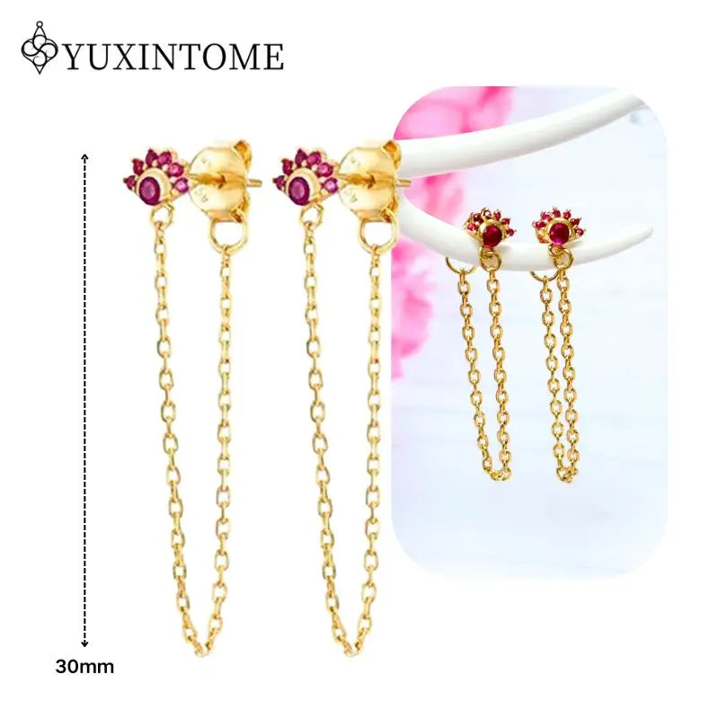 Rose Red Zircon Gold Earrings for women 925 Sterling Silver Ear Needle Geometric Pendant Hoop Earrings Fashion Wedding Jewelry