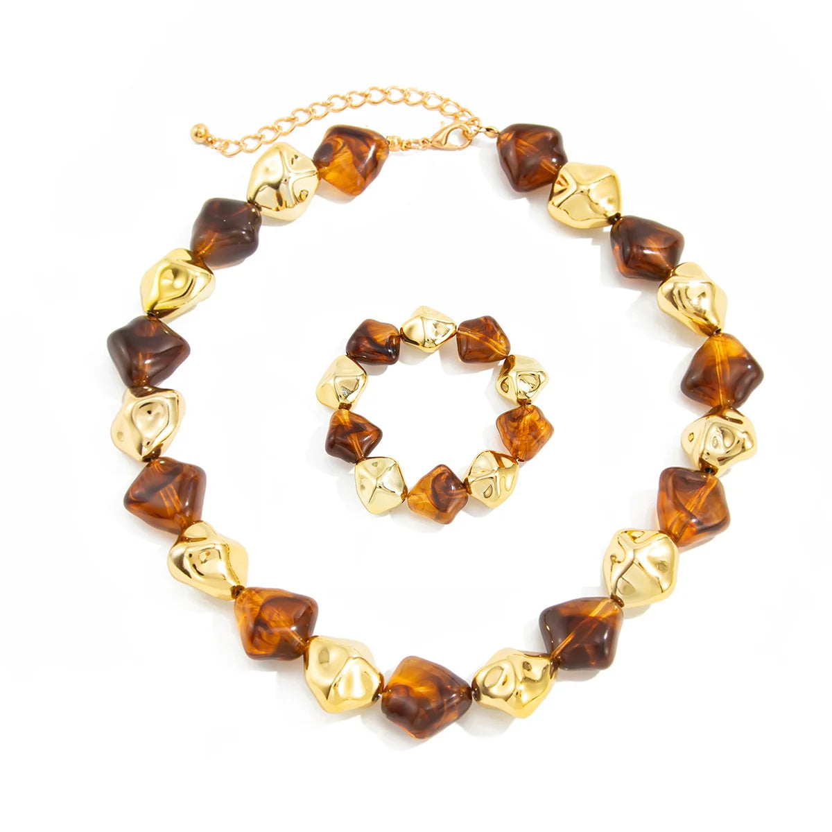 SHIXIN Bohemian Resin Acrylic Necklace Bracelet Jewelry Set for Women Retro Bead Chain Choker Necklace Elastic Bangle Lady Gift