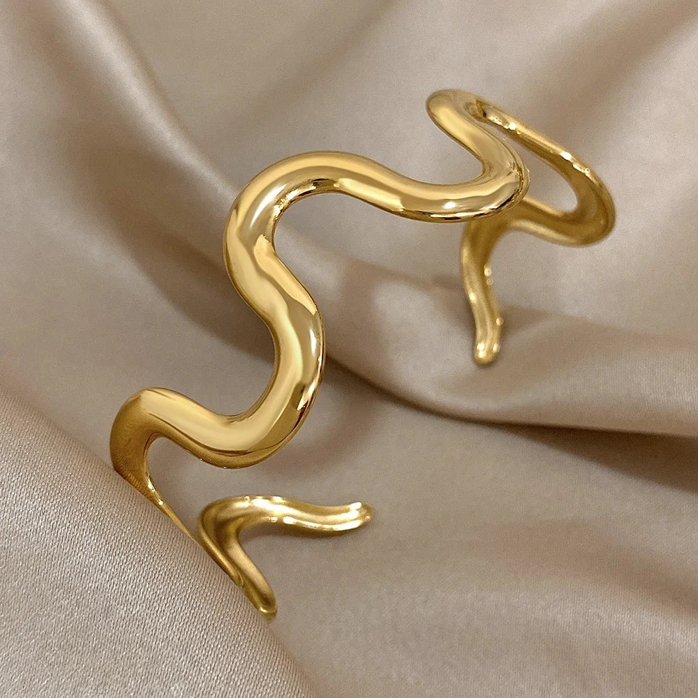 Chic Stainless Steel Gold Plated Geometric Bracelet for Women Fashion Silm Knot Stacked Bangles Bracelets Waterproof Jewelry