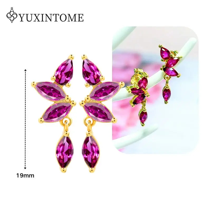 Rose Red Zircon Gold Earrings for women 925 Sterling Silver Ear Needle Geometric Pendant Hoop Earrings Fashion Wedding Jewelry