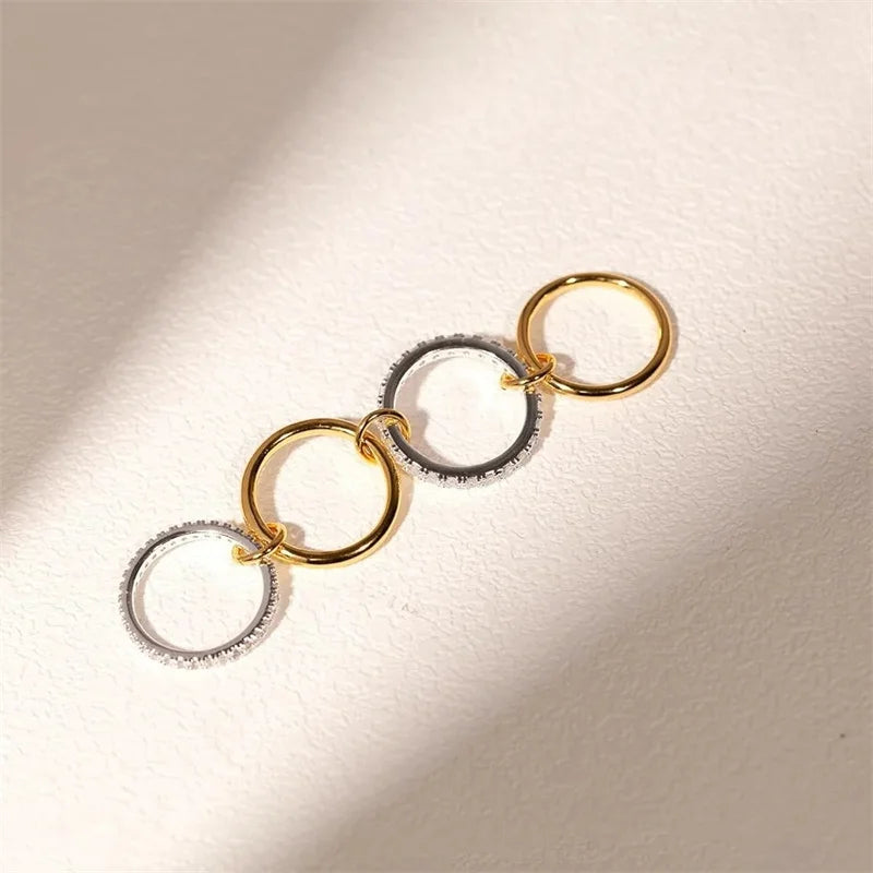 A Niche Two-Color Four-Ring Copper Jewelry Ring, Hypoallergenic, Ins Style, Stacking Artifact, Suitable For Young Wome Jewelry