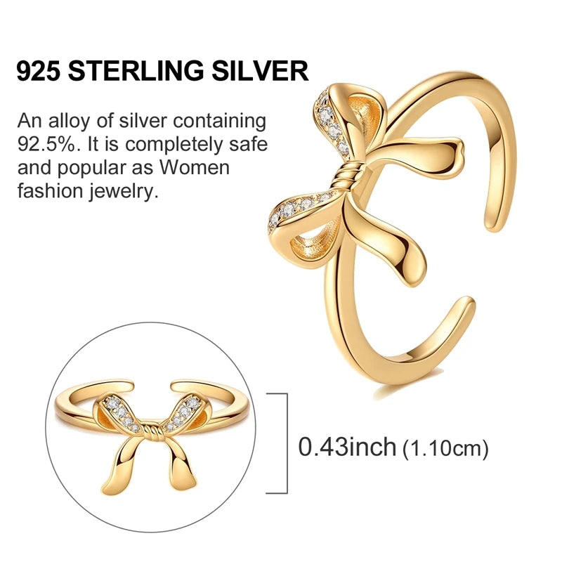 Ring 925 Sterling Silver Sparkling Gold Heart Star Moon Chain Ring For Women Man Girl Wedding Anniversary Part Ring Jewelry Gift